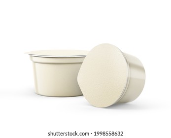 White Short And Stout Tub Food Plastic Container For Dessert, two Yogurt, Ice Cream, magic corn Or Snack, mockup 