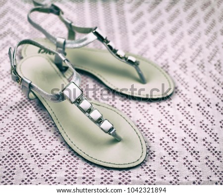 White with silvery female summer open sandals