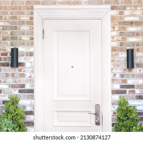 White Simple Wooden Door , Front View Of A White Front Door