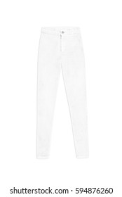 Women'??s White Skinny High Waist Jeans Pants, Isolated On White Background