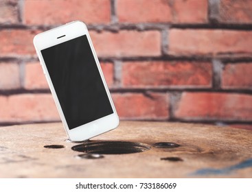 White Smart Phone Mock Ups With Industrial Red Wall Background