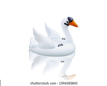 White Smiling Swan Pool Float Isolated On White Background.