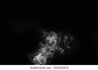 White Smoke On Black Background. Figured Smoke On A Dark Background. Abstract Background, Design Element, For Overlay On Pictures