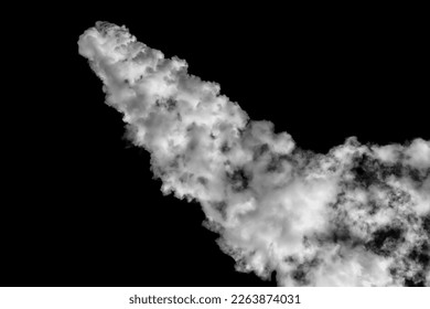 White smoke on a black background. Rocket trail.