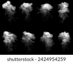 white smoke steam spray, and abstract vapor water isolated on a black background. concept of texture cold mist or hot vapor, fog effect, and cloud for design air pollution, element smog