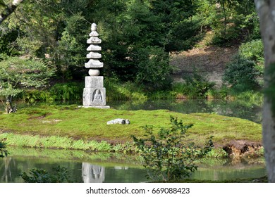 White Snake Mound(Pagada) In The Garden Of Kinkakuji Temple The Landmark Of Kyoto, Japan