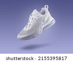 White sneaker  sport shoe on a purple gradient background, sport concept, men