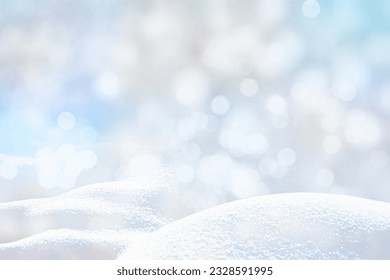 WHITE SNOW AND BOKEH LIGHTS BACKGROUND, CHRISTMAS BACKDROP FOR MONTAGE CHRISTMAS PRESENTS OR WINTER PRODUCTS, COLD SOFT CLEAN X MAS STILL LIFE DESIGN, FROSTY AND ICE PATTERN