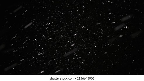 White snow falling against dark background closeup