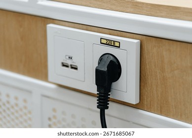 white socket with plug plugged in, electricity, electric energy