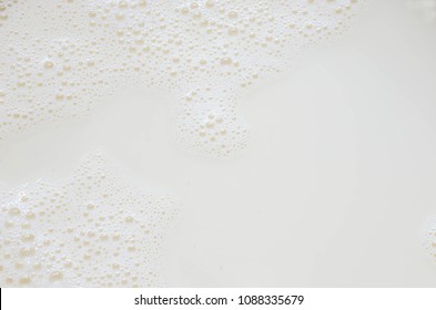 White Soy Milk Bubble Foam In Cup On Top View Close Up For Food And Drink Background