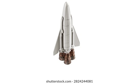 White space rocket model with metallic thrusters and aerodynamic wings