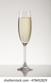 White Sparkling Wine In A Champagne Flute.