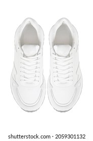 White Sport Running Shoes Or Sneakers On Isolated Background. View From Above