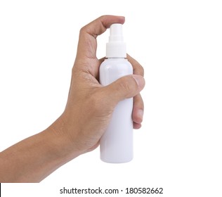 White Spray Bottle On Hand.