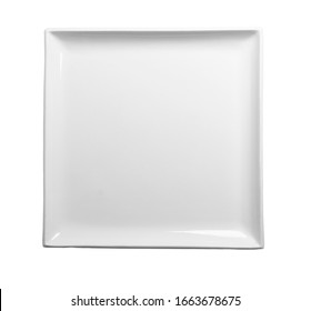 White Square Plate Isolated On A White Background. View From Above