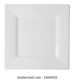 White Square Plate Shot From Above, Isolated On White (with Clipping Path)