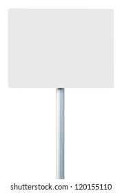 White Square Sign On Post Pole (isolated On White Background, Ready For Your Design)