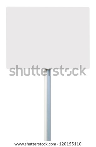 white square sign on post pole (isolated on white background, ready for your design)