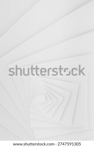 White squares nest endlessly in a recursive tunnel, creating soft depth, luminous. Abstract geometric background, spiral pattern. For modern app backgrounds, tech interfaces, minimalist websites. 