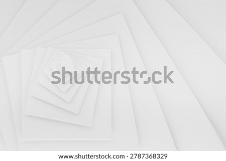 White squares nest endlessly in a recursive tunnel, creating soft depth, luminous. Abstract geometric background, spiral pattern. For modern app backgrounds, tech interfaces, minimalist websites. 