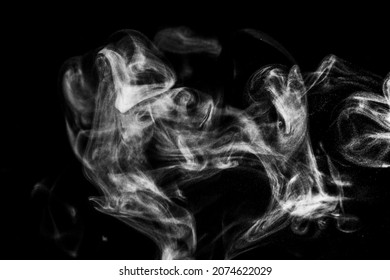 White Steam Smoke On Solid Black Background With Abstract Blur Motion Wave Swirl Use As An Overlay Effect For Vapor Cigarette Dry Ice Hot Water And Food Soup