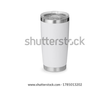 White steel tumbler mockup isolated on white background with clipping path.