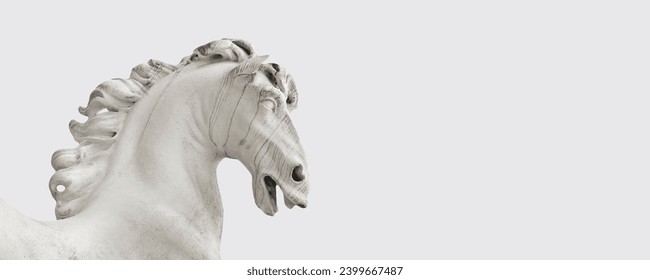 White stone horse statue - Banner desin concept with copy space - Belvedere garden Wien, Europe - Statue built in 1723 approximately