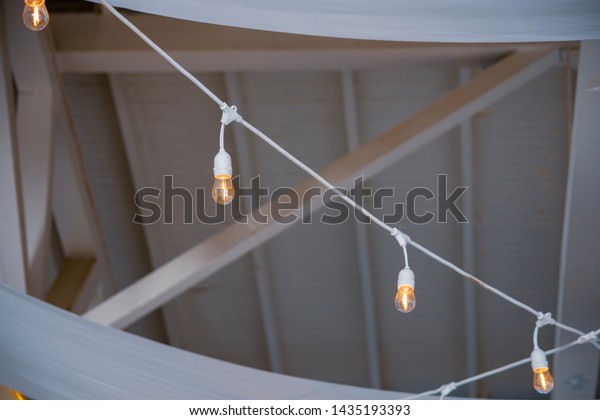 White String Light Bulbs Hanging Rafter Stock Photo Edit