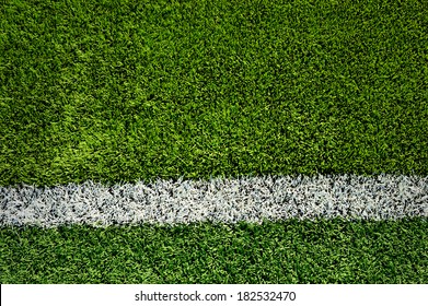 White Stripe On The Green Soccer Field From Top View