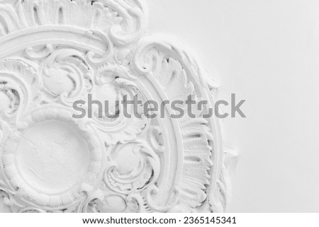 White stucco ceiling plafond, classical architecture elements. Vintage background photo