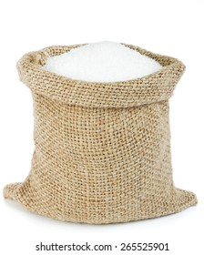 White sugar in burlap bag