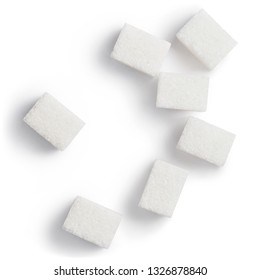 White Sugar Cubes, View From Above, Isolated On White Background