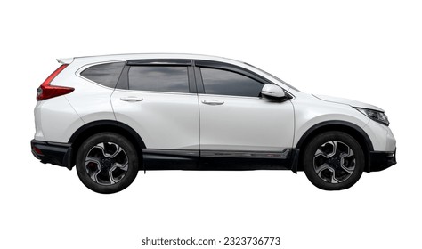 white SUV car is isolated on white background with clipping path. - Shutterstock ID 2323736773