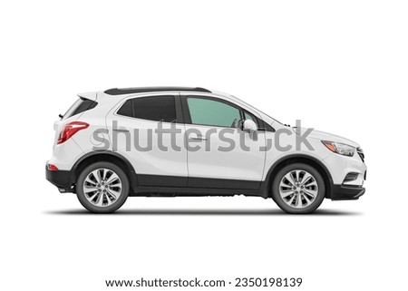 White SUV car isolated on white background with clipping path. Side view.