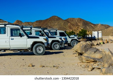 White SUVs In Arabian Desert Not Far From Hurghada City, Egypt