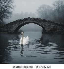 A white swan is a graceful waterbird with pristine white feathers, a long, elegant neck, and an orange bill accented by black markings.  - Powered by Shutterstock