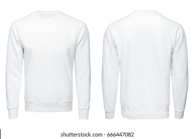 white sweatshirt, clothes on isolated white background. blank white pullover template