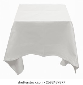 White tablecloth on the table empty mockup. Isolated clipping path on background.