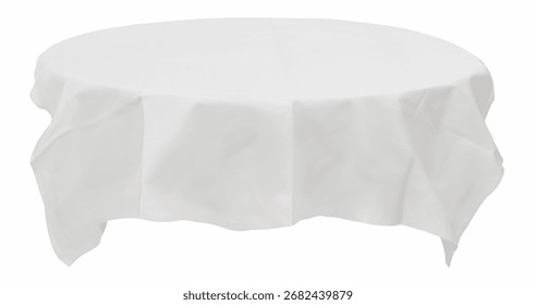White tablecloth on the table empty mockup. Isolated clipping path on background.