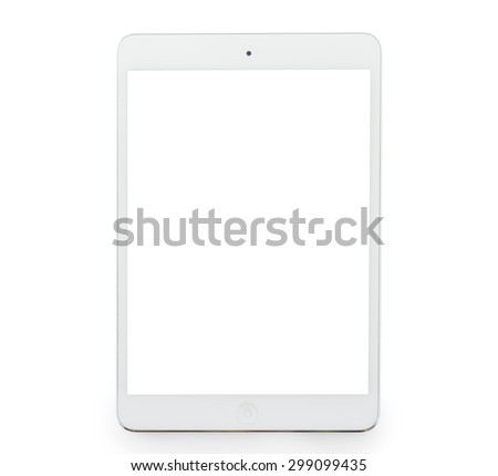 White tablet computer blank white screen studio shot isolated on over white background, Technology Digital Portable Information Device Mockup