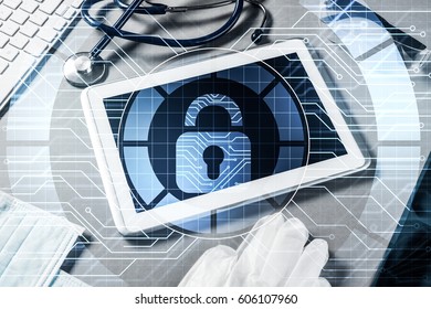 White tablet pc and access security concept on media screen
