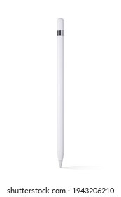 white tablet stylus new model isolated with clipping path on white background. a pencil for touch screen. 