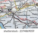 White tack on vintage map of Elizabethtown, Pennsylvania.
