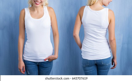 White Tank Top Mockup, Front And Back