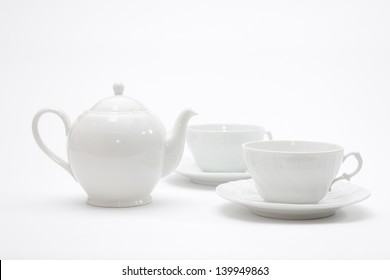 White Tea Pot And Cups