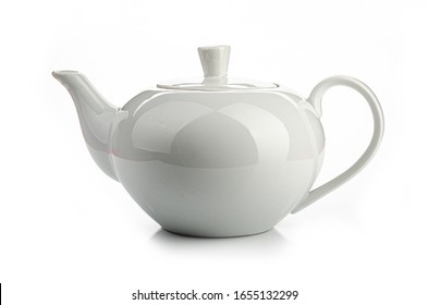 a white teapot on a white background, isolated