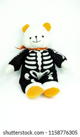 White Teddy Bear Halloween Skeleton On Stock Photo 1158776305 ...