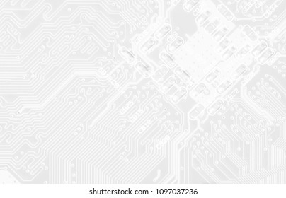 White Texture Background Of Printed Circuit Board. Digital Tech Background. Information Technology. Space For Text.