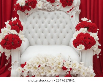 White throne decorated with red flowers